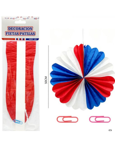 Adorno Colgante Abanico Tricolor x 12 Unds. Medida: 50 cm aprox