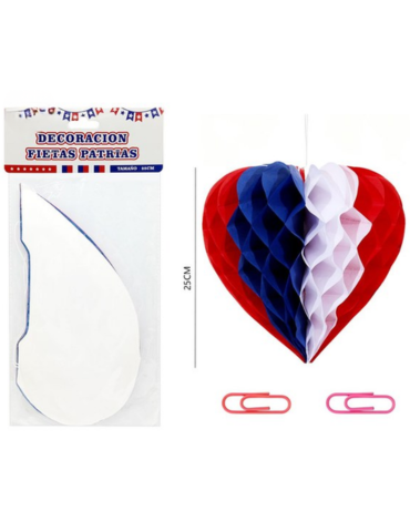 Adorno Colgante Corazón Fiesta Patrias x 12 Unds. Medida: 25 cm aprox