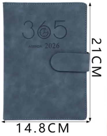 Agenda 2026 con Botón Colores Surtidos x 6 Unds. Medida: 14.8 x 21 cm aprox.