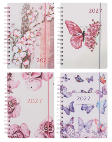 Agenda Mariposas - Flores 2027 A6 Modelos Surtidos x 6 Unds. Medida: 15.5 x 10.5 cm aprox.