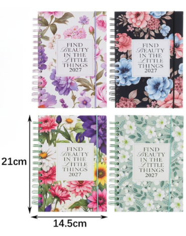 Agenda de Flores 2027 A5 Colores Surtidos x 6 Unds. Medida: 21 x 14.5 cm aprox.