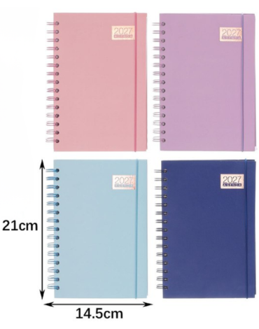 Agenda Lisa 2027 A5 Colores Surtidos x 6 Unds. Medida: 21 x 14.5 cm aprox.