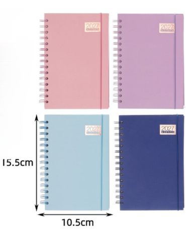 Agenda Lisa 2027 A6 Colores Surtidos x 6 Unds. Medida: 15.5 x 10.5 cm aprox.