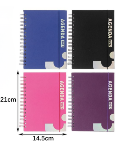 Agenda Lisa 2027 A5 Colores Surtidos x 6 Unds. Medida: 21 x 14.5 cm aprox.