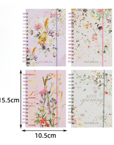 Agenda de Flores 2027 A6 Colores Surtidos x 6 Unds. Medida: 15.5 x 10.5 cm aprox.