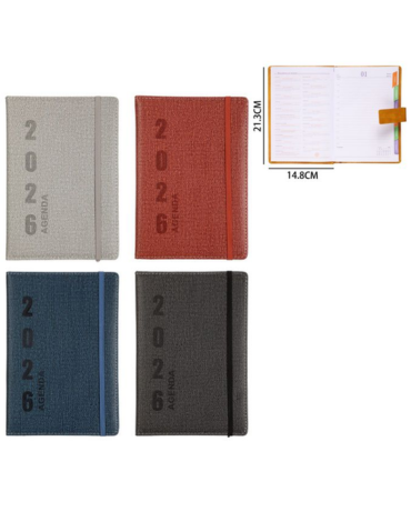 Agenda 2026 con Elastico Colores Surtidos x 6 Unds. Medida: 21.3 x 14.8 cm aprox.