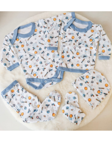 5 Set Ajuar Algodón Bebés (1 Set Trae: Body, Camiseta,Panty, Gorro, Mitones) Talla: 0 a 3 Meses