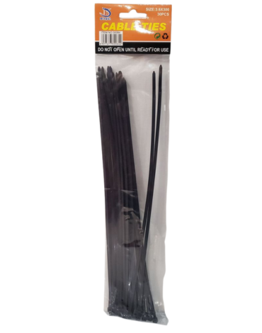 12 Bolsas de Amarra Plastica Color Negro (1 Bolsa Trae 30 Pcs) Medidas: 3.6 x 300 mm aprox