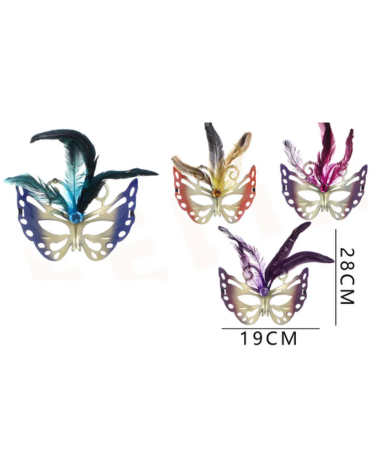 Antifaz Mariposa Colores Surtidos x 12 Unds. Medida: 28 x 19 cm aprox.