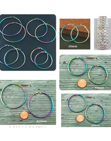 Aros de Acero Inoxidable Color Tornasol x 12 Pares. Medida: 30 - 40 - 50 - 60 mm aprox