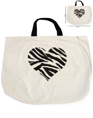 Bolsa de Tela Reutilizable Diseño Corazón x 12 Unds. Medida: 65 x 45 cm aprox.