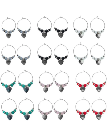 Aros Fantasia Mostacilla con Corazón x 24 Pares. Medida: 5 x 3.5 cm aprox.