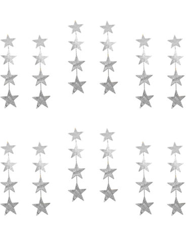 Aros Colgante Estrellas Color Plateado x 18 Pares. Medida: 8 x 1 cm aprox.