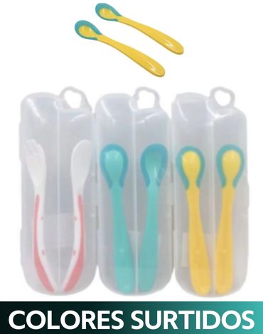 Cajita con Cuchara Plástica para Bebé x 12 Unidades.