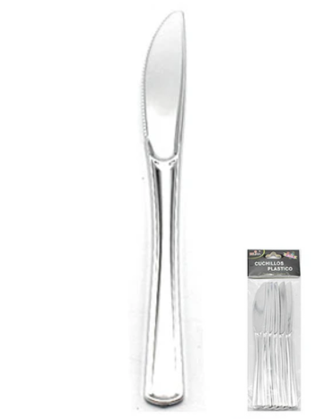6 Set de Cuchillos de Plástico Color Plateado (Cada Set trae 6 Pcs) Medidas: 18 cm Aprox