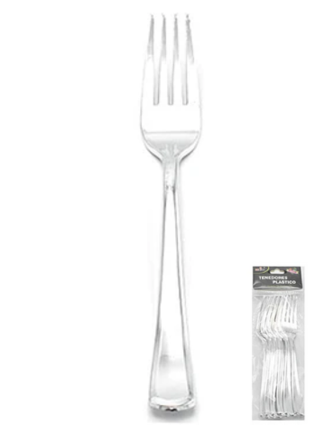 6 Set de Tenedor de Plástico Color Plateado (Cada Set trae 6Pcs) Medidas: 18 cm Aprox