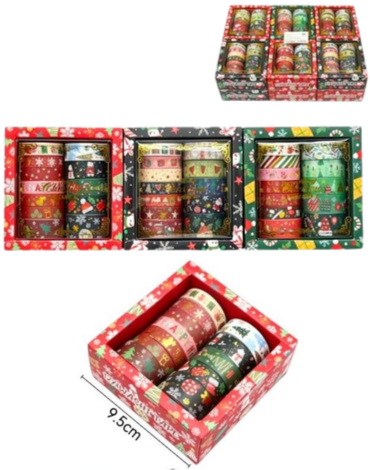 6 Set de Cinta Adhesiva de Navidad (1 Set Trae 12 PCS) Medida: 9.5 cm aprox.