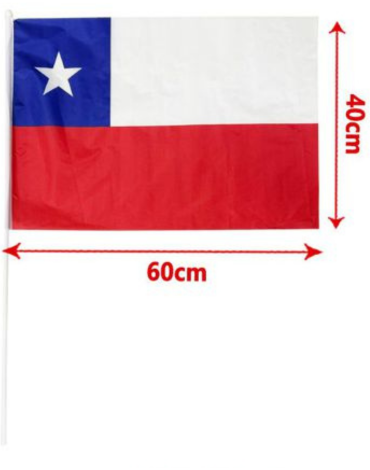 Bandera de Chile con Palito x 12 Unds. Medida: 60 x 40 cm aprox.