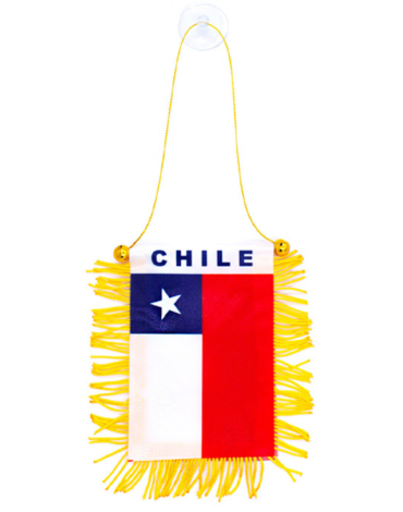 Bandera Colgante Chile con Flecos Dorados x 24 Unds. Medida: 8 x 12 cm aprox