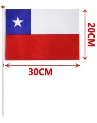 Bandera de Chile con Palito x 12 Unds. Medida: 20 x 30 cm aprox.