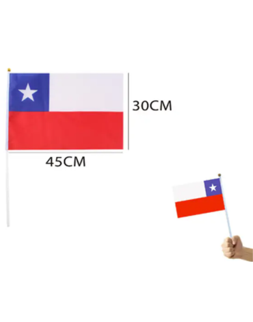 Bandera de Chile con Palito x 24 Unds. Medida: 45 x 30 cm aprox.