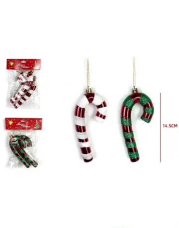 24 Set de Adorno Colgante Bastones Navideños. Medida: 14,5 x 6 x 2 cm aprox.(1 Set Trae: 2 PCS)