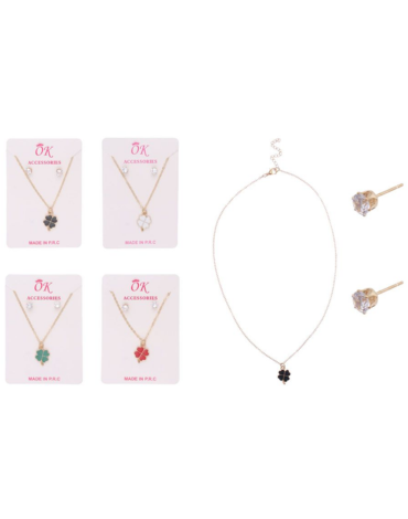 12 Set de Cadena y Aros Diseño Trebol (1 Set Trae 1 Par de Aros + 1 Cadena)