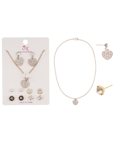 12 Set de Cadena y Aros Diseño Corazón (1 Set Trae 5 Pares de Aros + 1 Cadena)