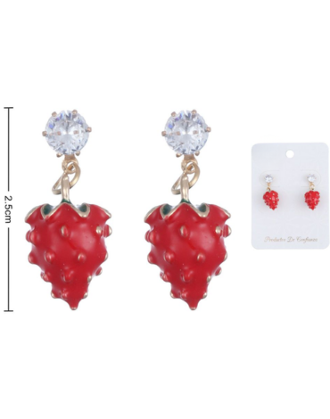 Aros Metálicos Diseño Frutilla x 12 Pares. Medida: 2.5 cm aprox.
