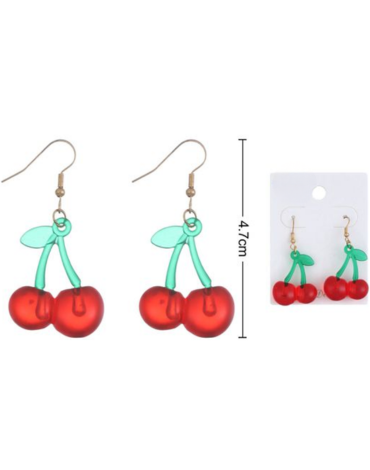 Aros de Fantasía Diseño Cerezas x 12 Unds. Medida: 4.7 cm aprox.