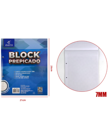 Block Prepicado Carta 7 mm - 80 Hojas x 10 Unds. Medida: 21 x 26 cm aprox.