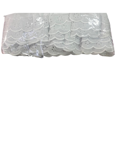 Blonda para Costura Blanca con Rosado x 4 Unds.Medida:6 cm aprox x 11Metros.