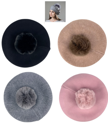 Boinas 100% Hilo de Mujer con Ponpon x 12 Unds.