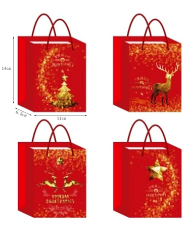 Bolsa de Regalo Navideña x 12 Unds. Medidas: 14 x 6.5 x 11 cm aprox.