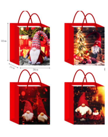 Bolsa de Regalo Navideña x 12 Unds. Medidas: 32 x 11 x 26 cm aprox.