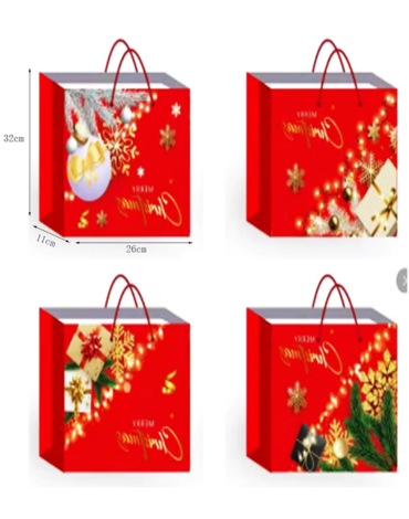 Bolsa de Regalo Navideña x 12 Unds. Medidas: 32 x 11 x 26 cm aprox.