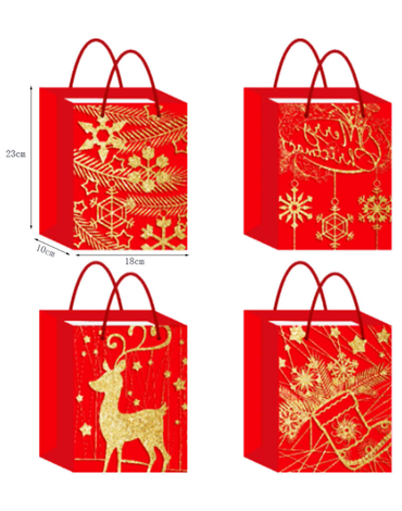 Bolsa de Regalo Navideña x 12 Unds. Medidas: 23 x 10 x 18 cm aprox.