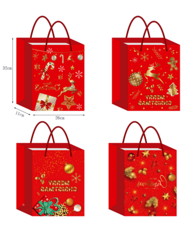 Bolsa de Regalo Navideña x 12 Unds. Medidas: 32 x 11 x 26 cm aprox.