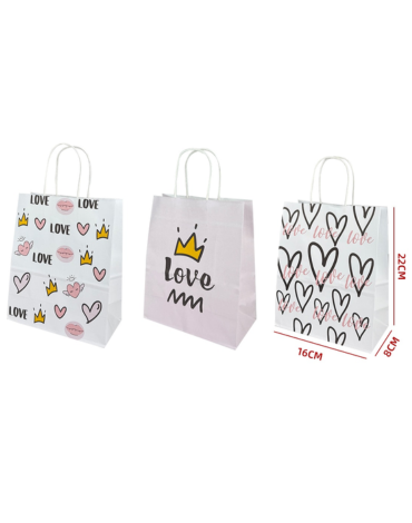 Bolsa de Regalo Love Papel Kraft x 60 Unds. Medidas: 22 x 8 x 16 cm aprox.