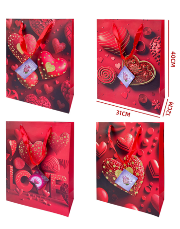 Bolsa de Regalo Corazón 3D x 12 Unds. Medidas: 31 x 12 x 40 cm aprox.