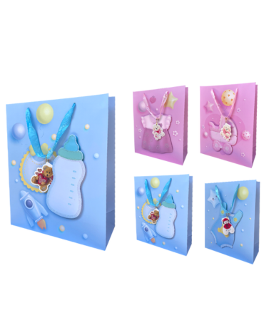 Bolsa de Regalo Baby Shower x 12 Unds. Medidas: 18 x 8.5 x 24 cm aprox.