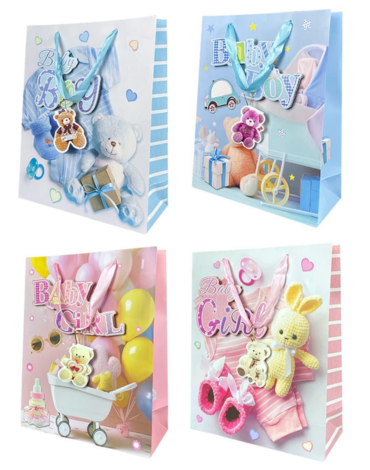 Bolsa de Regalo Baby Shower x 12 Unds. Medidas: 18 x 8.5 x 24 cm aprox.