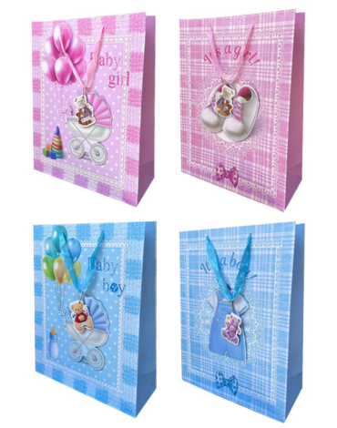Bolsa de Regalo Baby Shower x 12 Unds. Medidas: 18 x 8.5 x 24 cm aprox.