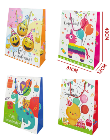 Bolsa de Regalo Feliz Cumpleaños Para Niños x 12 Unds. Medidas: 31 x 12 x 40 cm aprox.