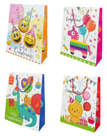Bolsa de Regalo Feliz Cumpleaños Para Niños x 12 Unds. Medidas: 32 x 10 x 26 cm aprox.