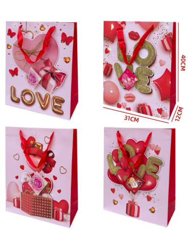 Bolsa de Regalo Love 3D x 12 Unds. Medidas: 31 x 12 x 40 cm aprox.