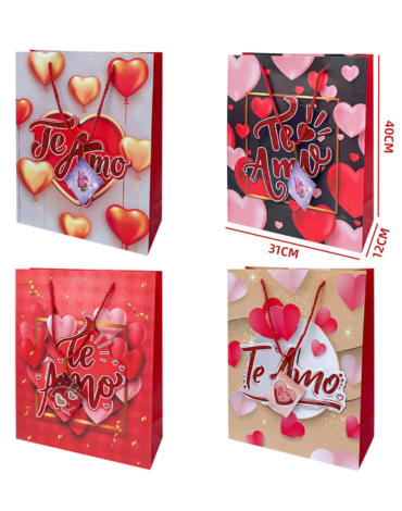 Bolsa de Regalo Te Amo 3D x 12 Unds. Medidas: 31 x 12 x 40 cm aprox.