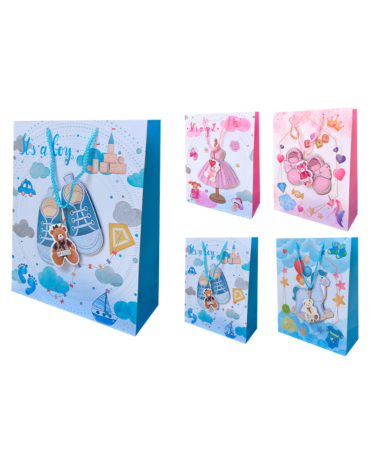 Bolsa de Regalo Baby Shower x 12 Unds. Medidas: 18 x 8.5 x 24 cm aprox.