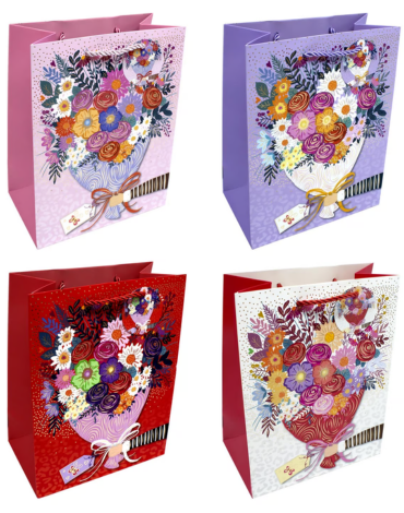 Bolsa de Regalo Diseño Ramo de Rosas x 12 Unds. Medida: 32 x 26 cm aprox.