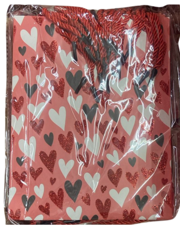Bolsa de Regalo Corazones con Glitters x 24 Unds. Medida: 25 x 18 cm aprox.